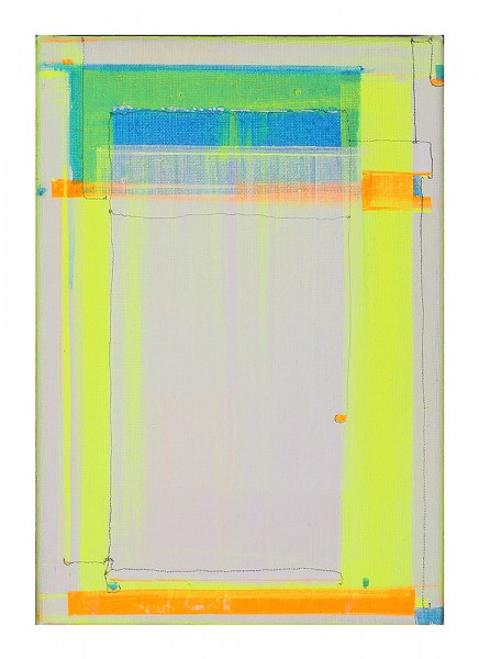 3-Verhülltes Weiß, Bild mit grün gelb und blau, Acryl Bleistift LWD,   Marius D. Kettler   2019 